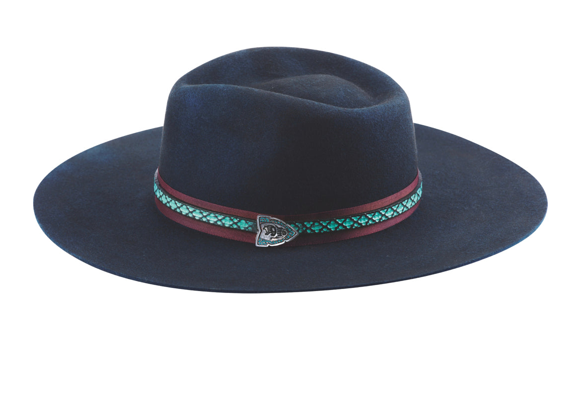 Navy flat rim bear concho hat