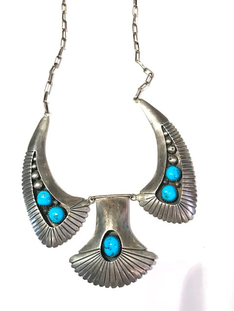 Turquoise and silver necklace Navajo 1960s