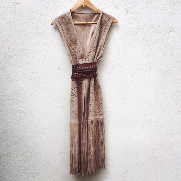 Long Fringed Waistcoat with Laser Cutting