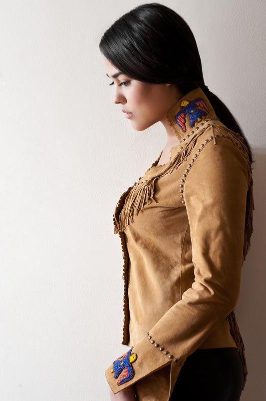 Handmade Tan Suede Eagle Beaded Jacket