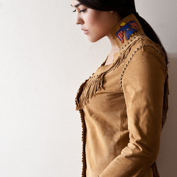 Handmade Tan Suede Eagle Beaded Jacket