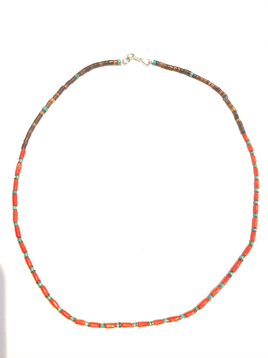 Coral and turquoise strand super fine necklace