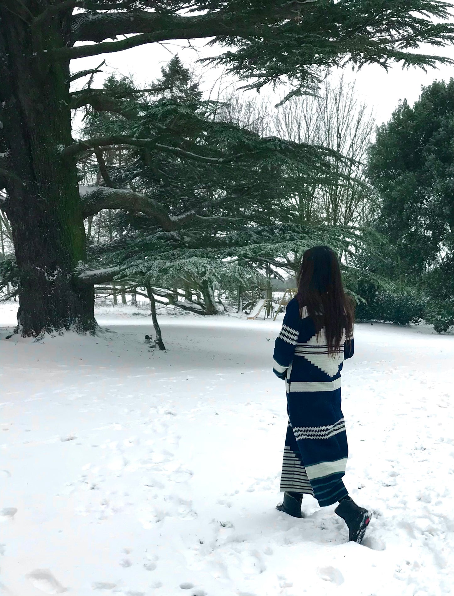 New navy & cream Jessie Western blanket coat