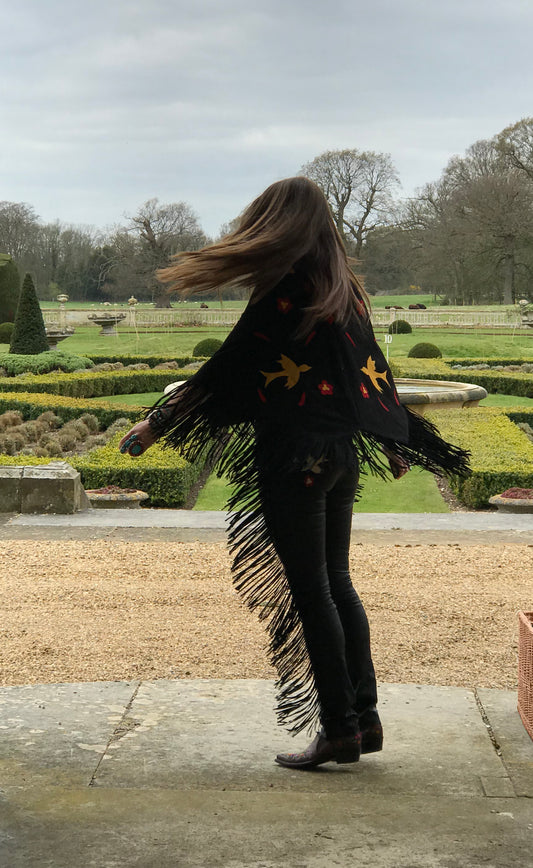 Pre order Jessie Western brand Poncho black suede