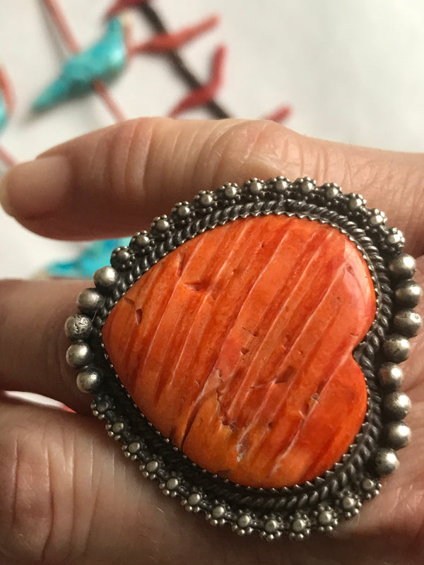 Spiny Orange Heart ring