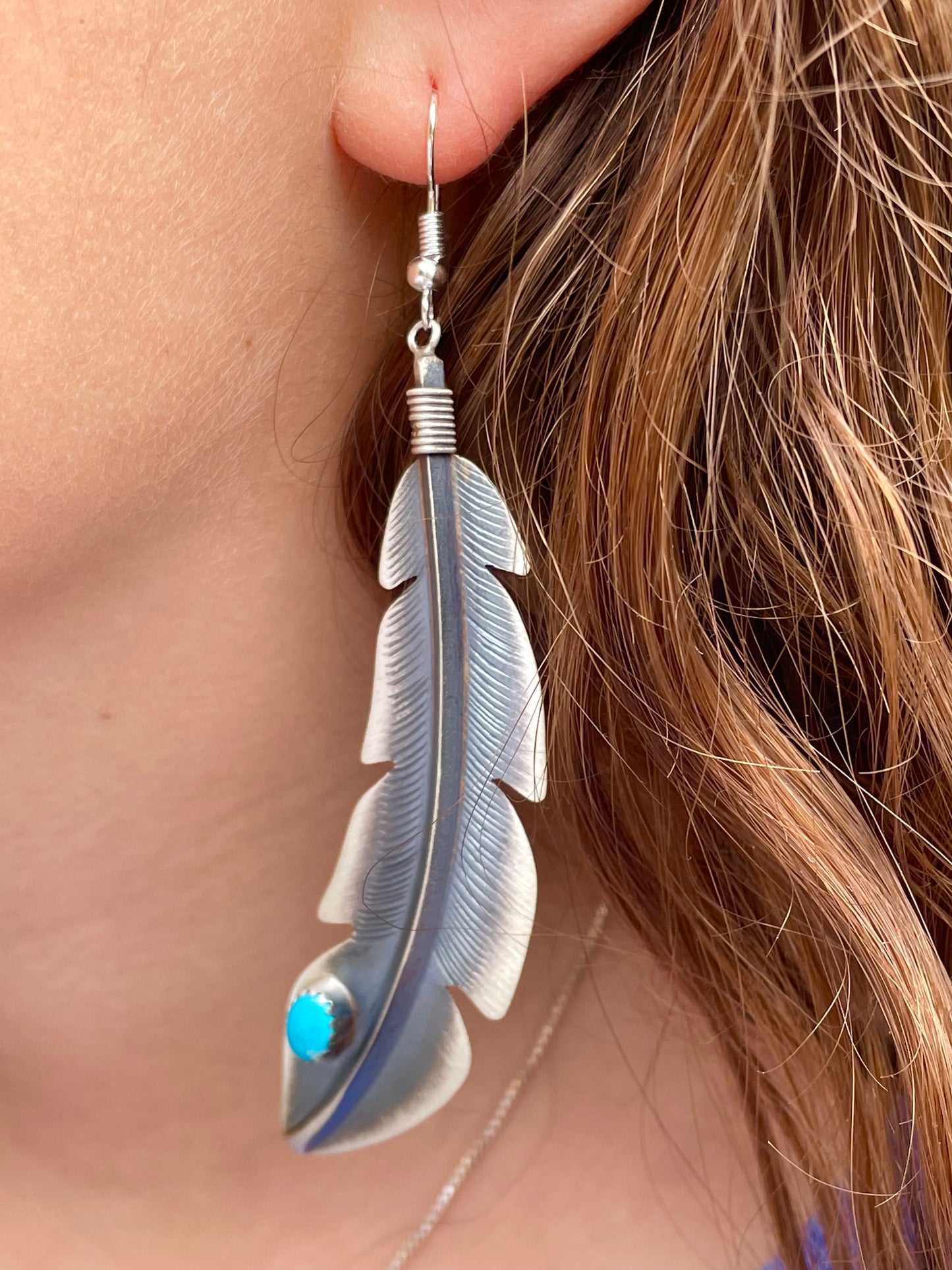 Large sterling silver feather earrings