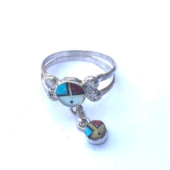 Zuni ring with chain dangle