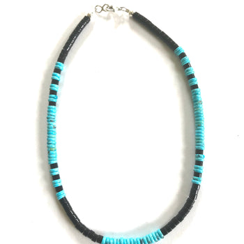 Medium width turquoise and jet necklace