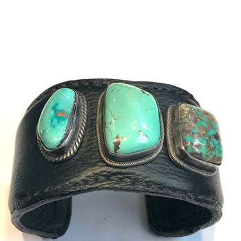 Leather , turquoise Navajo cuff / bracelet