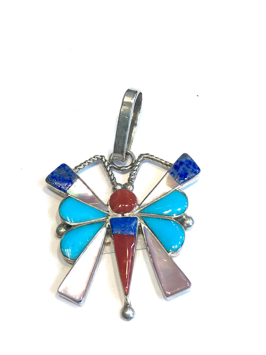 Butterfly inlaid Zuni pendent