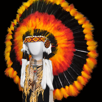 Headdress, orange , red , yellow and black head dress hand made singed by the artist.