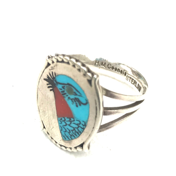 Sterling silver intricate inlaid bird Zuni ring