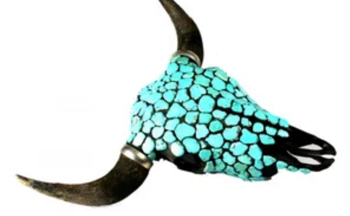 Buffollo skull inlaid with real turquoise