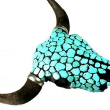 Buffollo skull inlaid with real turquoise