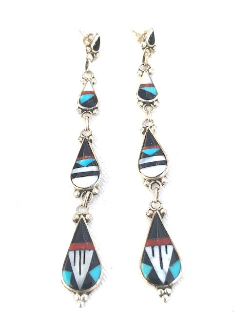 Inlaid stone earrings made by Zuni artist