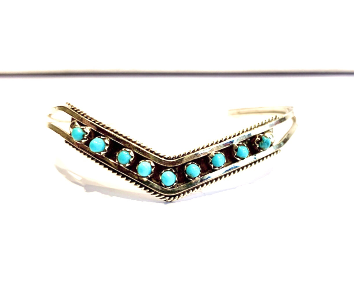 Turquoise and Silver V Cuff