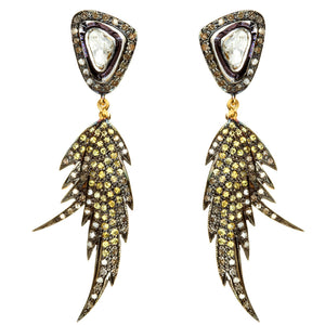 Yellow Sapphire & Diamond Double Feather Earrings