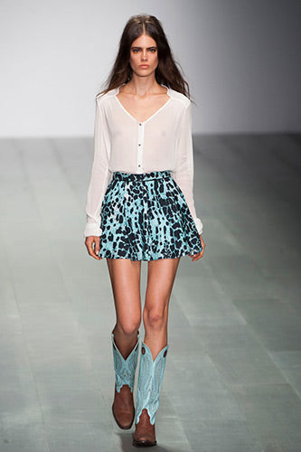 Tan and Blue Tall Cowboy Boots