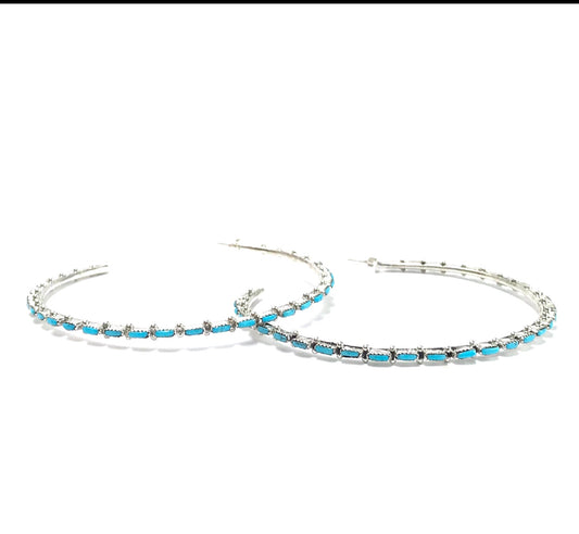 Amazing Zuni Needlepoint Large Hoop Earrings
