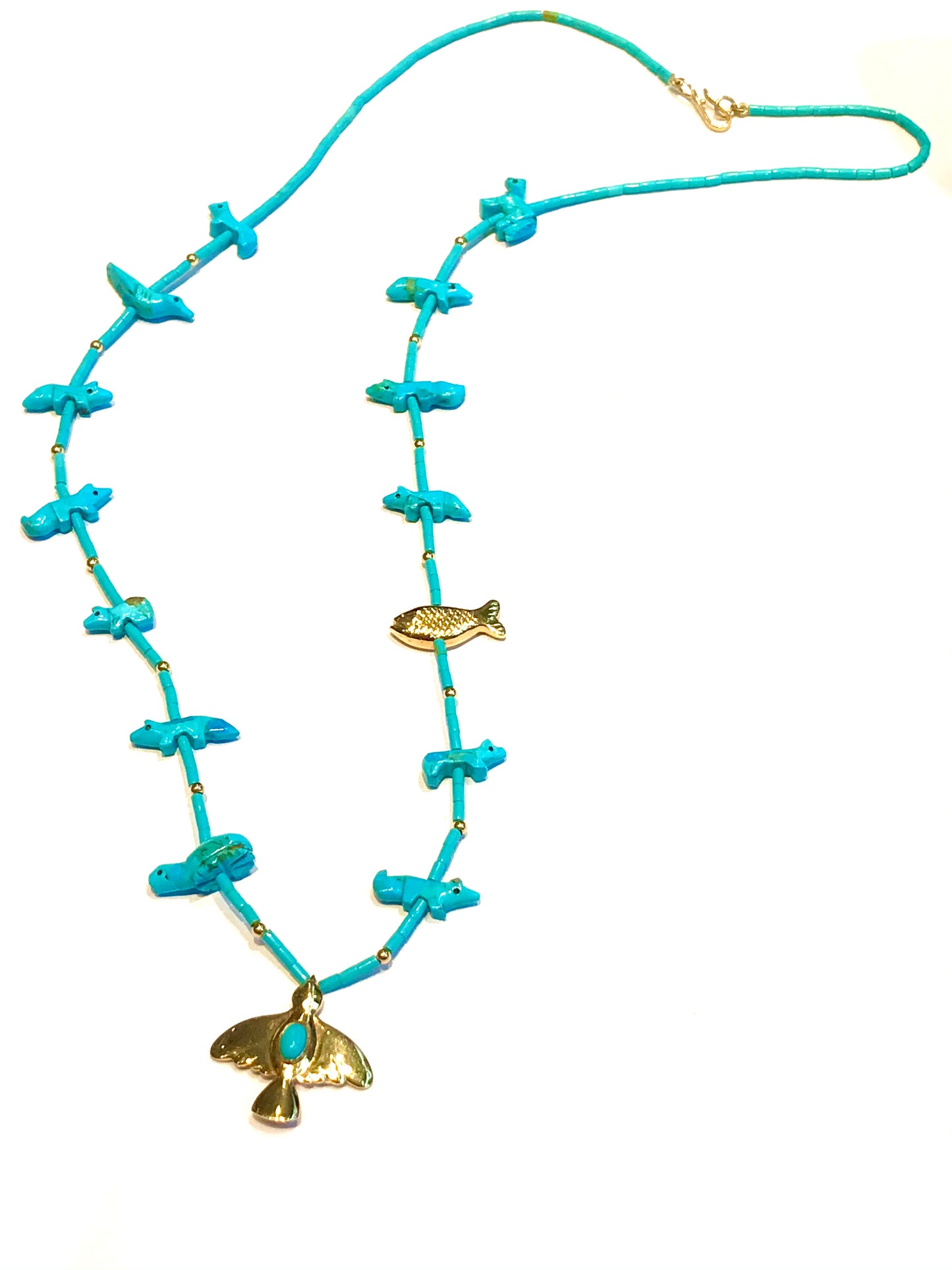 Gold & turquoise power animal necklace