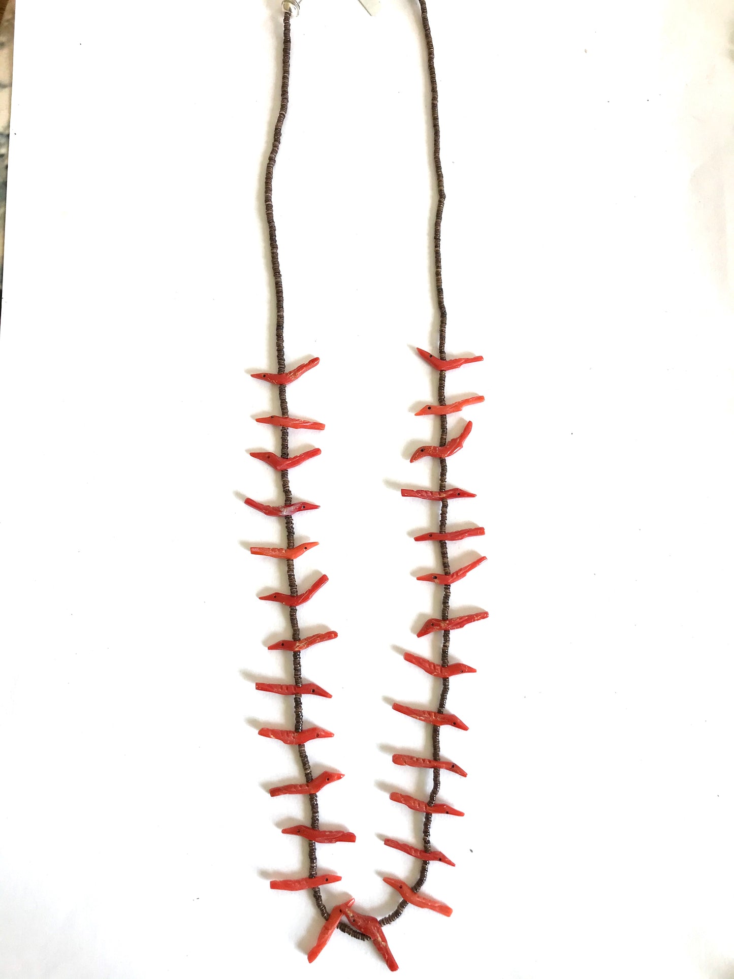 Long Stunning Zuni coral power animal necklace