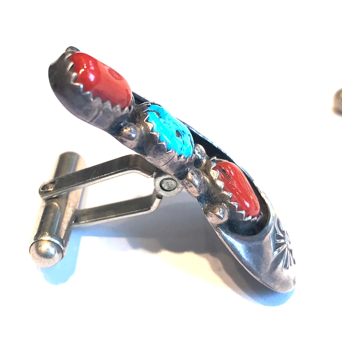 Antique Navajo coral / turquoise cufflinks