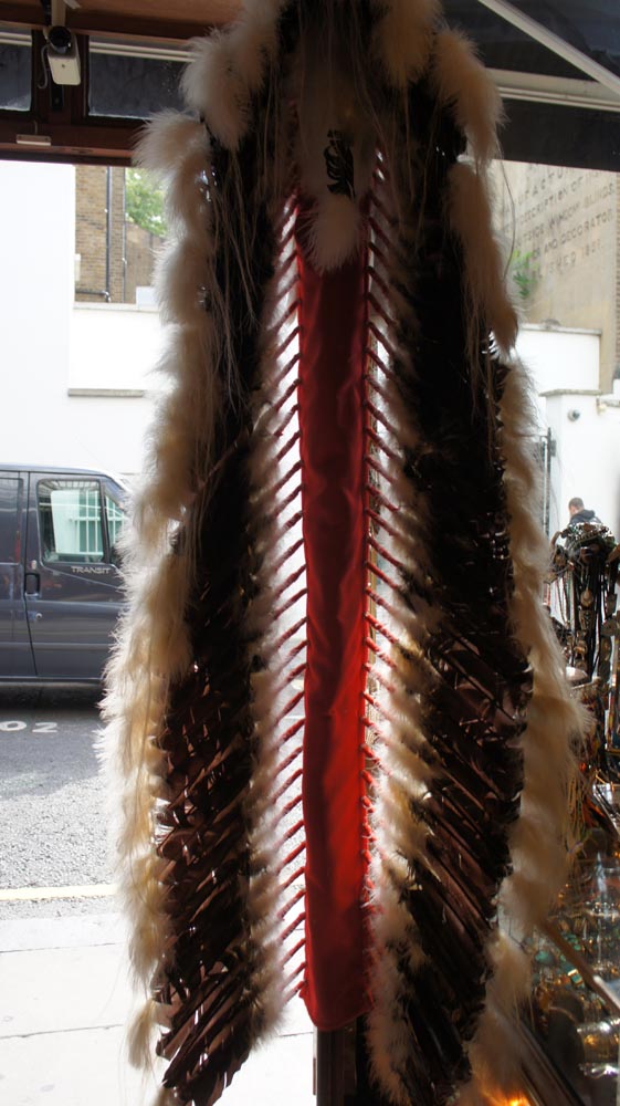 Hand made full head dress, feathers, beadwork & felt bonnet