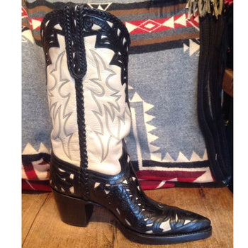 Black and Cream Handtooled Boots