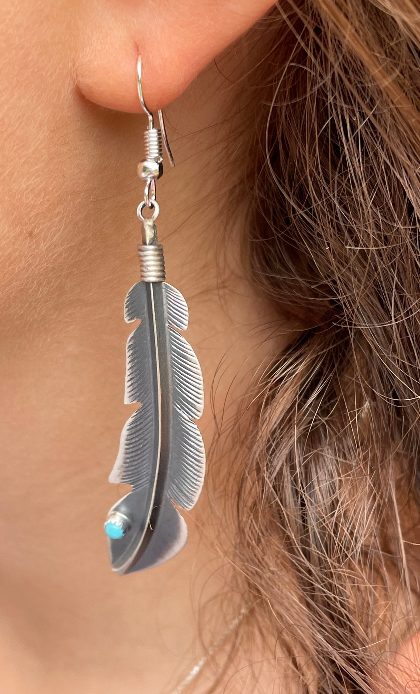 Large sterling silver feather earrings