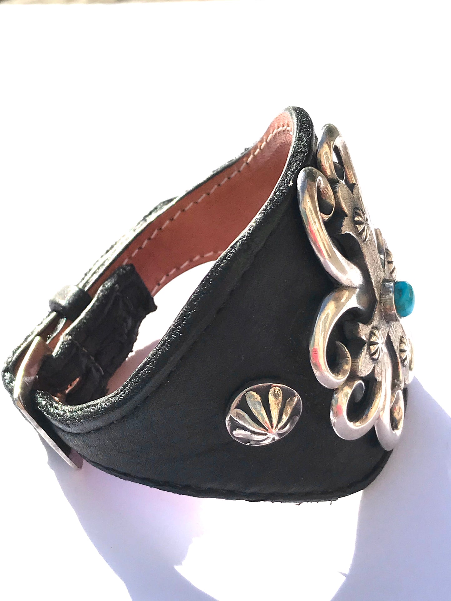 Leather Cuff bracelet sterling silver - Navajo