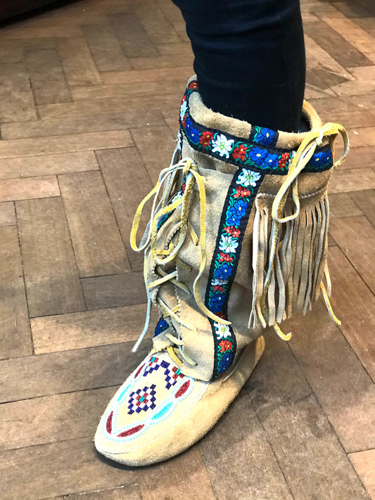 Moccasins boots one off hand beaded