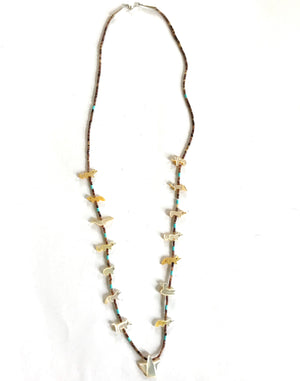 New Mother of pearl/ turquoise long power animal necklace