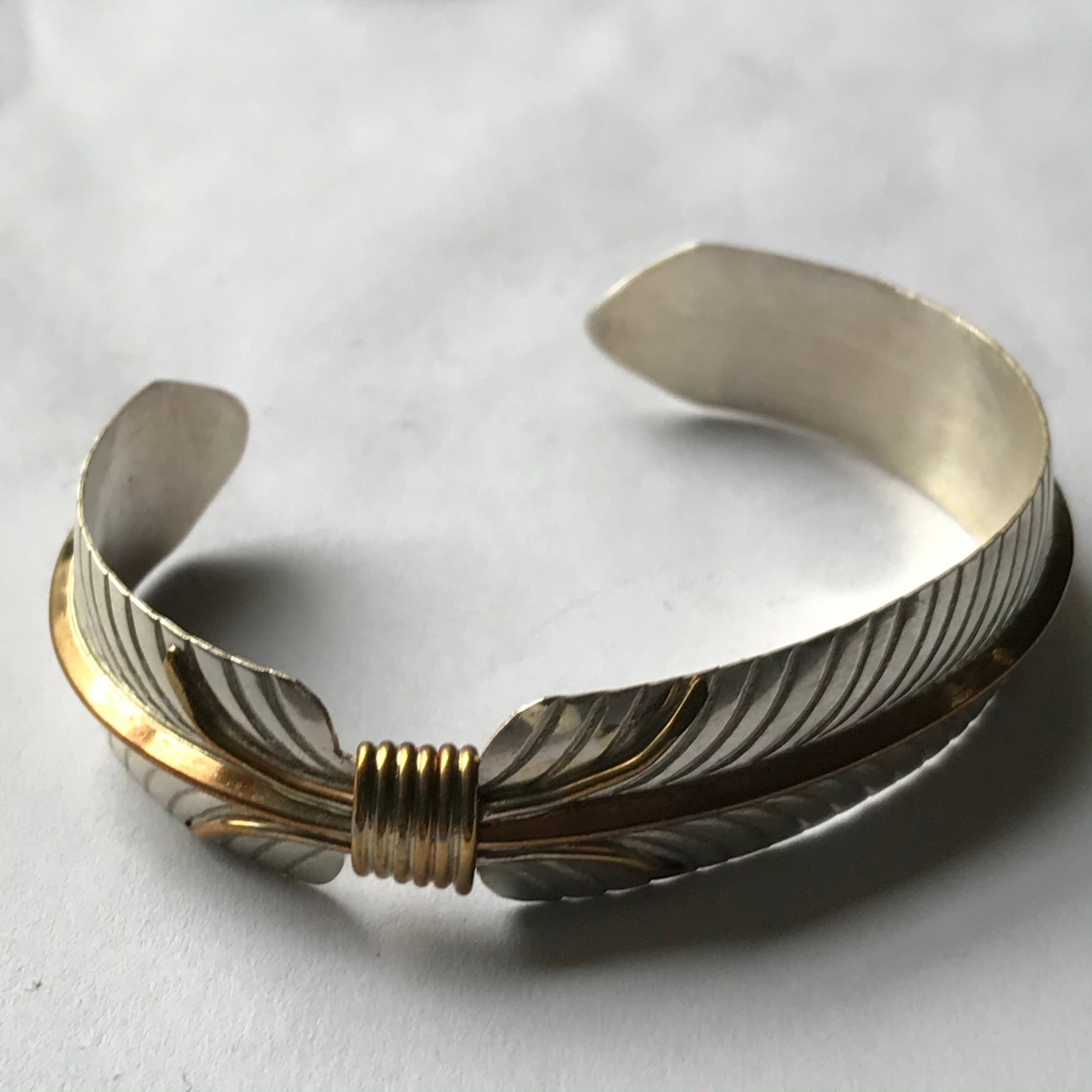 Feather sterling silver / 18k gold bracelet