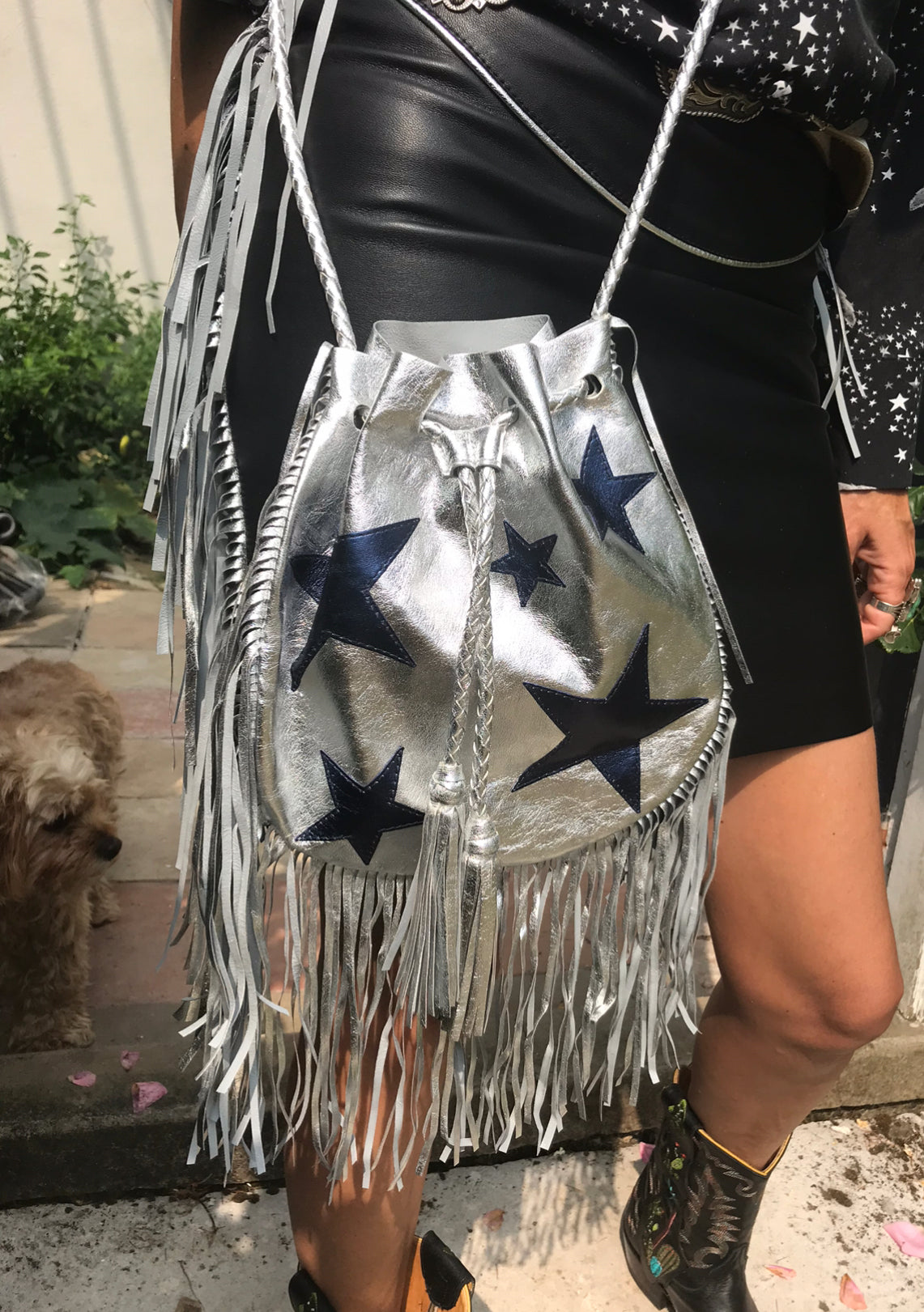 Star leather bag  limited edition silver