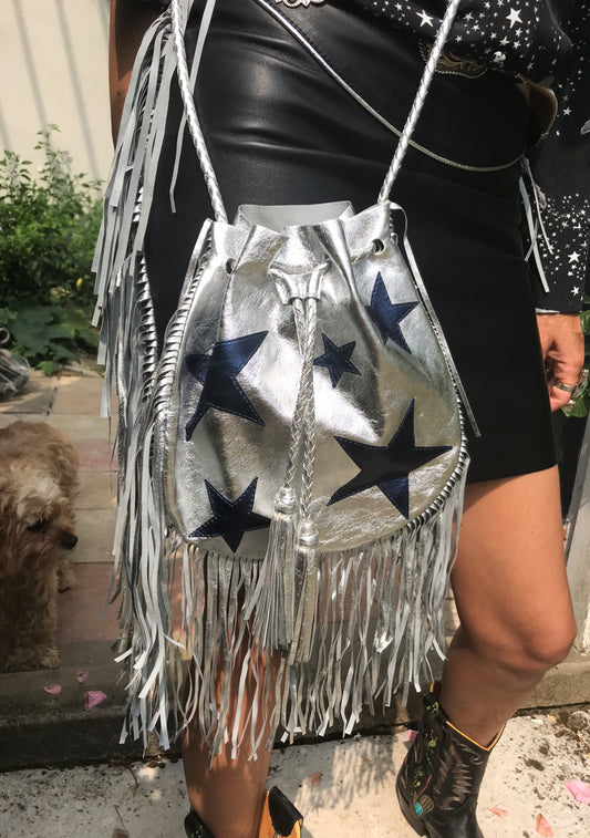 Star leather bag  limited edition silver