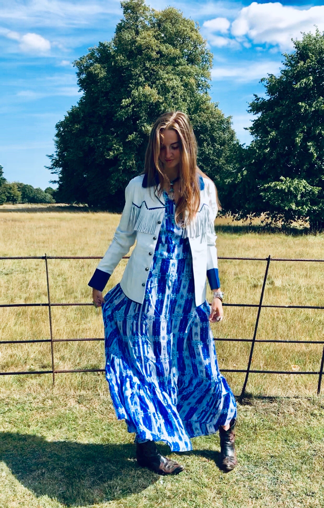 Wrap frill dress in blue