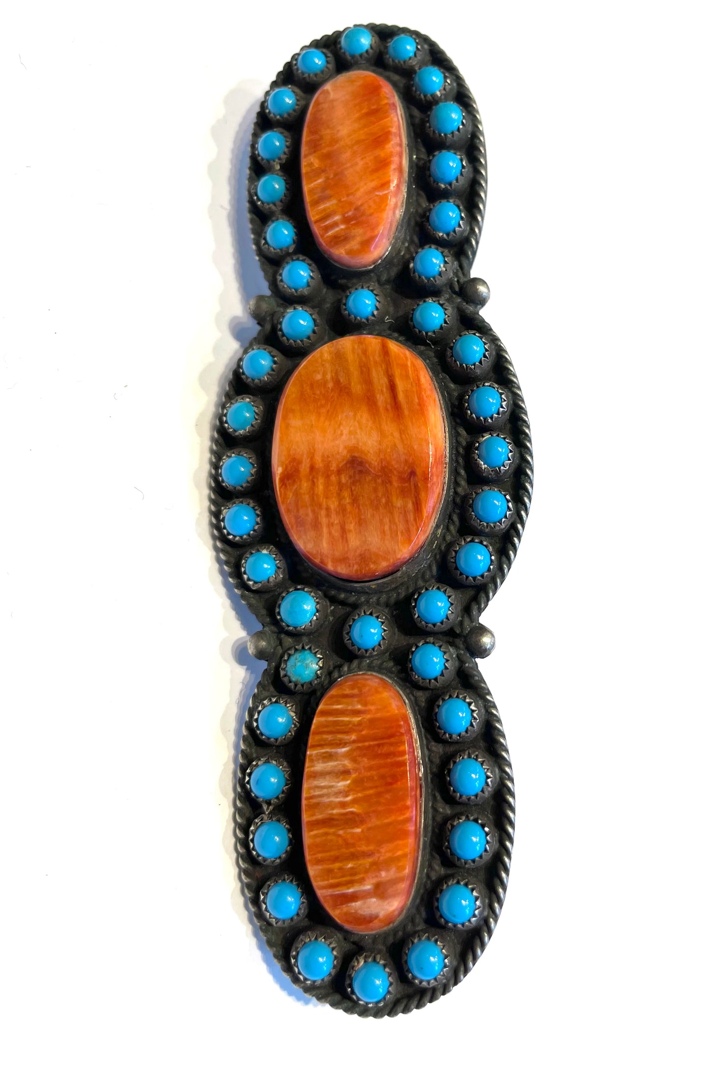 Sterling silver turquoise and spiny oyster Navajo ring