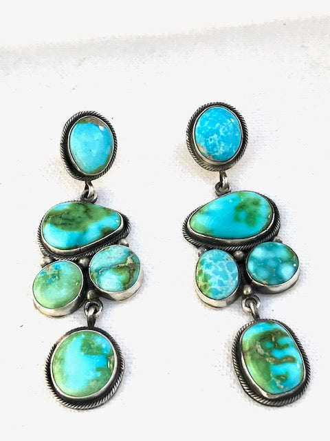 Turquoise large stone earrings ,sterling silver , Navajo earrings