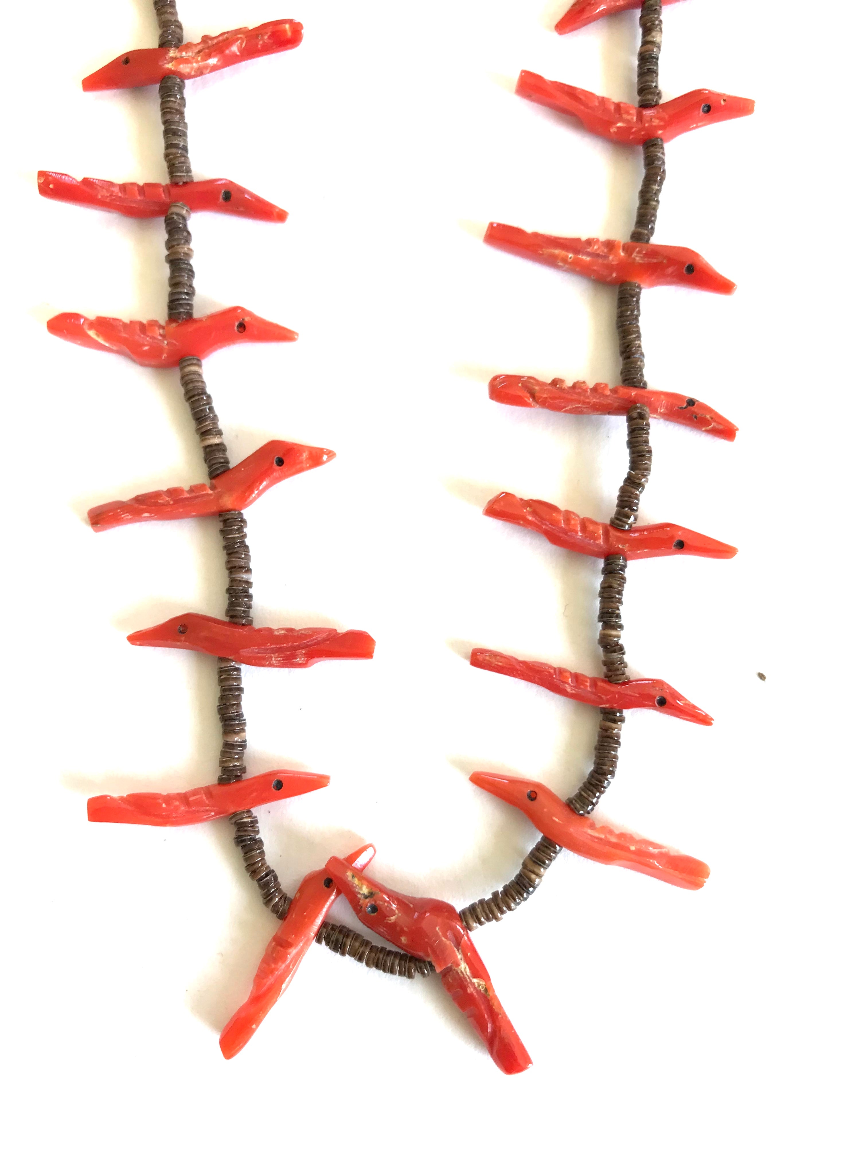 Long Stunning Zuni coral power animal necklace