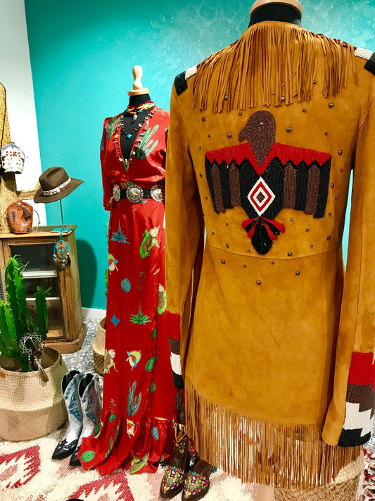 Hand beaded suede eagle fringed  jacket