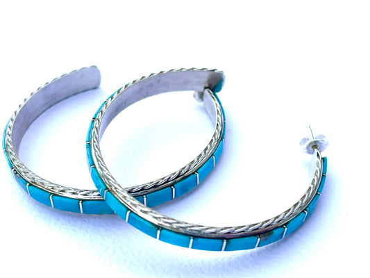 Large turquoise inlaid hoop