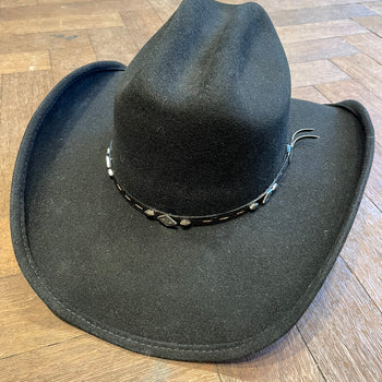 Black cowboy hat with small concho rim