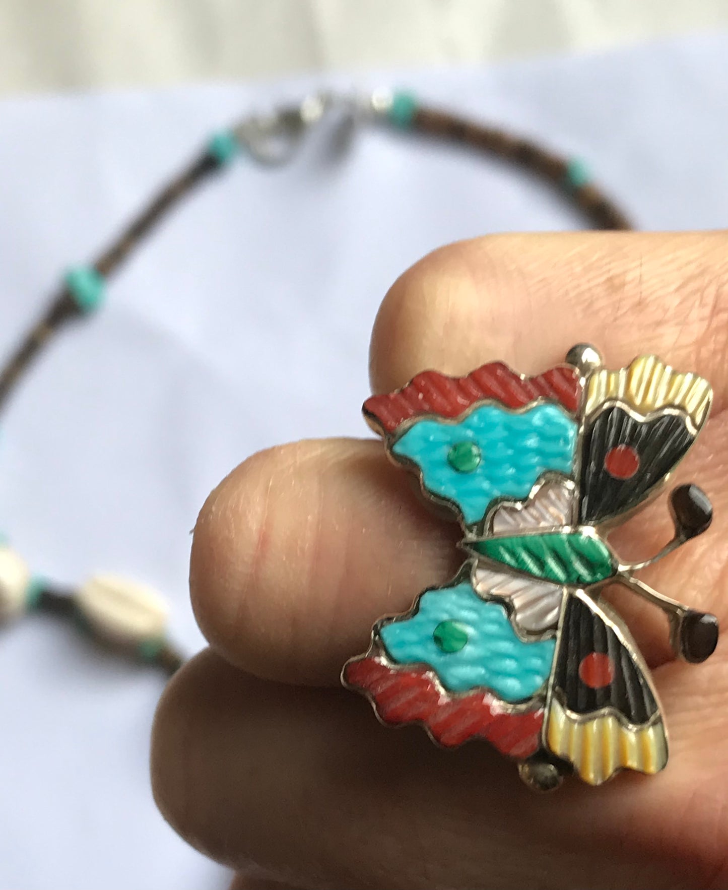 Inlaid Zuni butterfly ring