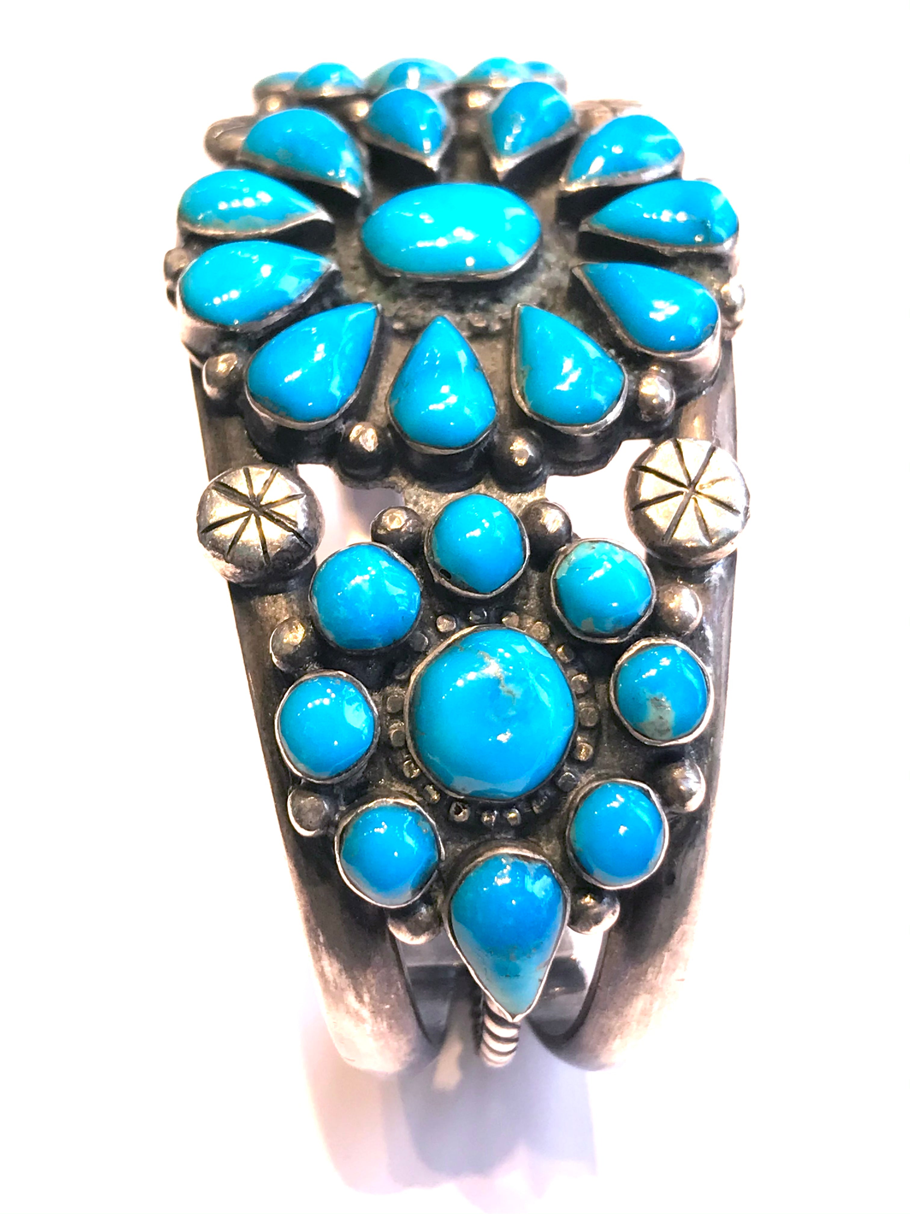Navajo Turquoise Cuff Flower Design