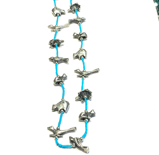 Vintage amazing silver &  turquoise power animal necklace