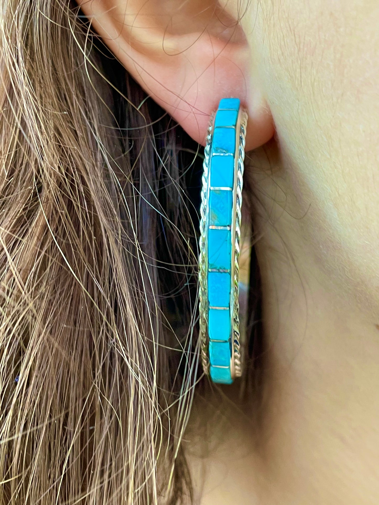 Large turquoise inlaid hoop