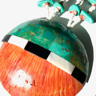 Large shell long necklace inlaid with turquoise