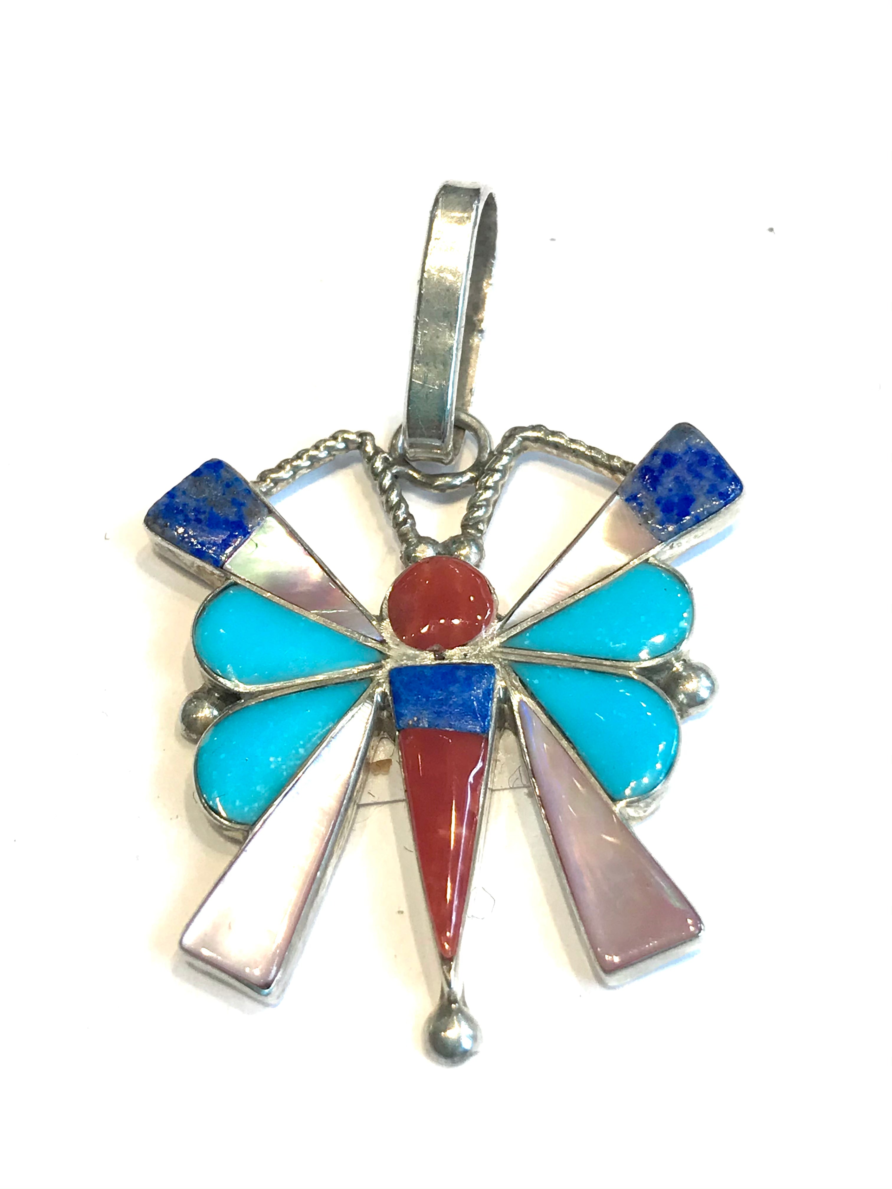 Butterfly inlaid Zuni pendent