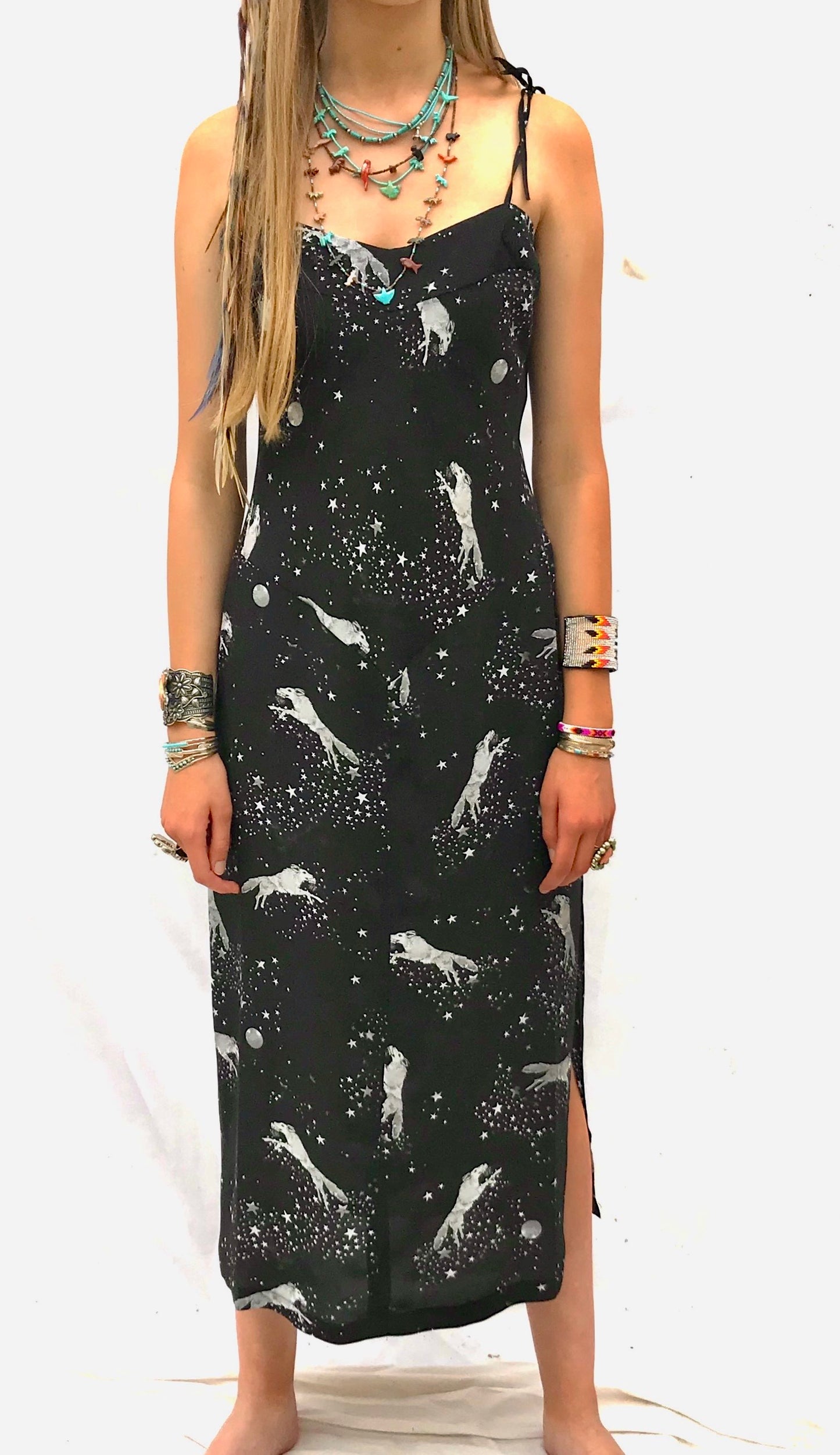 New Black silk wolf dress Jessie Western