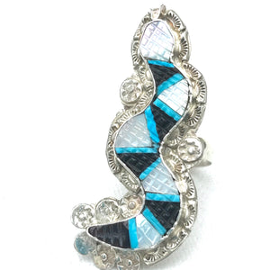 Snake ring mother of pearl and turquoise ring